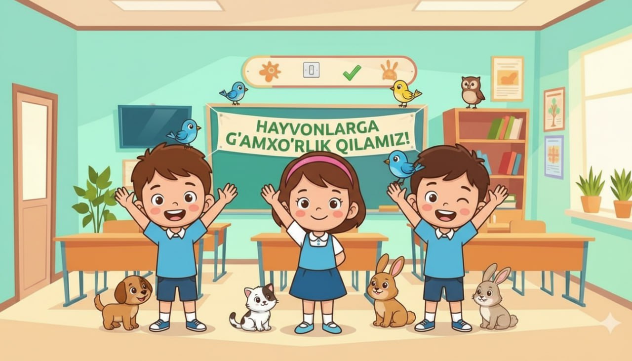 Qush uychalarini yasayotgan bolalar